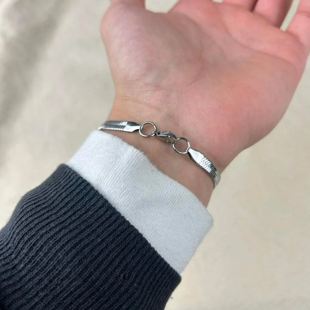 Vintage style stainless steel silver chain bracelet cyber grunge punk 7mm